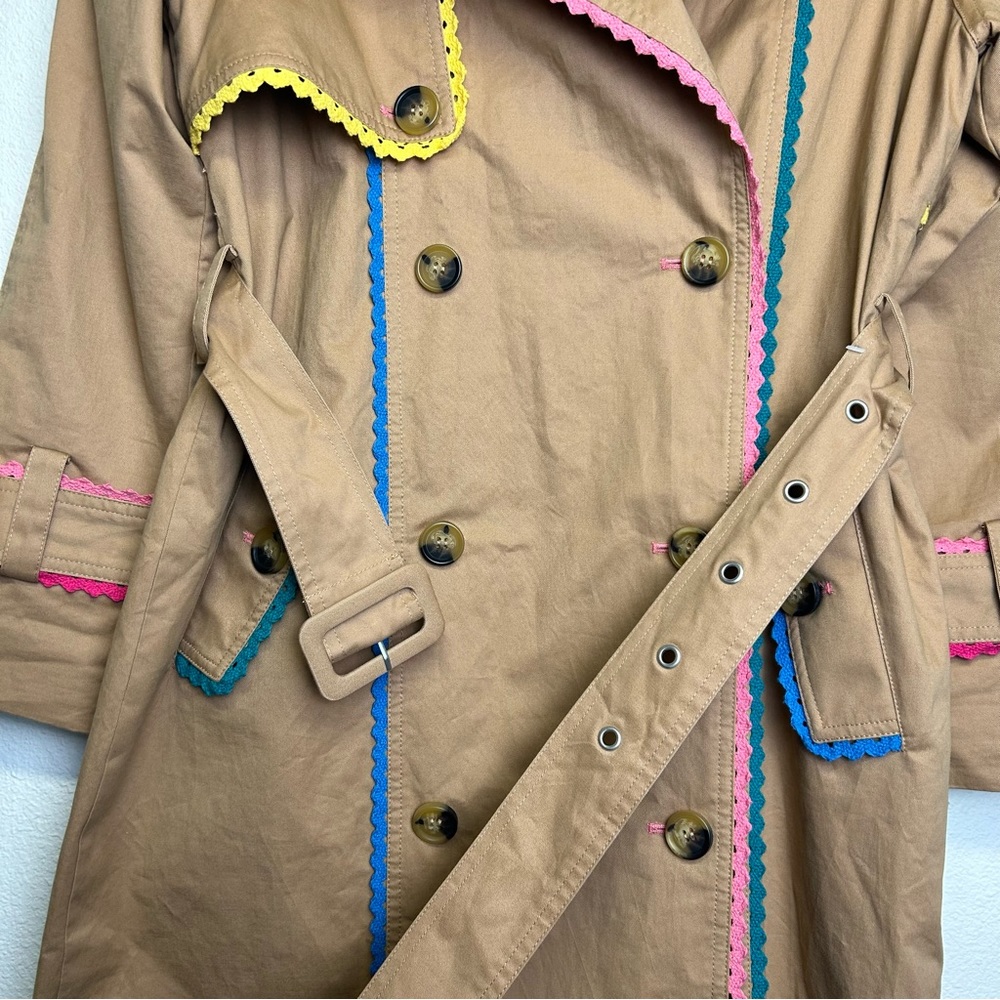 New With Tags! 7 For All Mankind Ribbon Trim Colorful Trimmed Trench Coat MED. - Picture 8 of 16